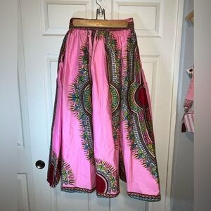 Vintage Elegant Pink A-Line Skirt with Ethnic Patterns
